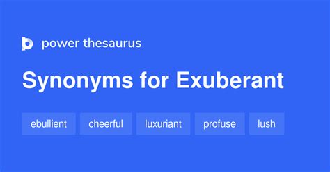 This thesaurus page includes all potential <strong>synonyms</strong>, words with the same meaning and similar terms for the word EXUBÉRANT. . Exuberant synonym